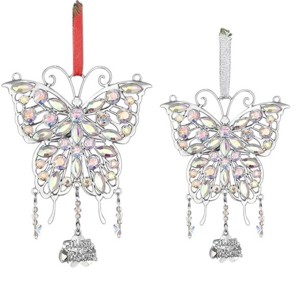 Chistmas Rhinestone Silver Butterfly Window Decor Wind Chime Keepsake Ornament - Picture 5 of 7
